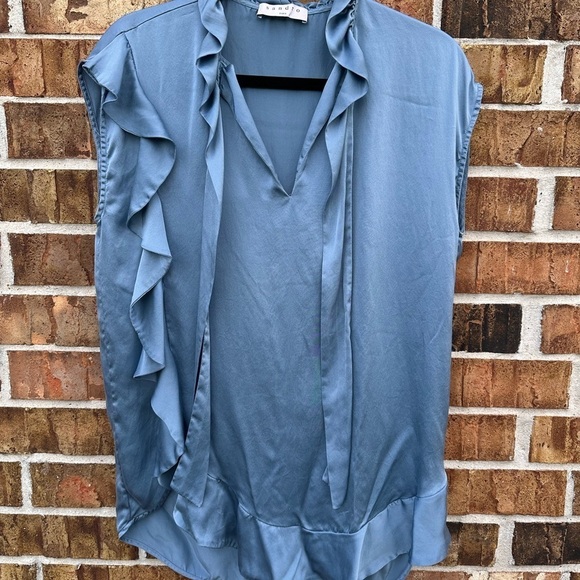 Sandro Blue Ruffled Asymmetrical Blouse - Picture 3 of 8